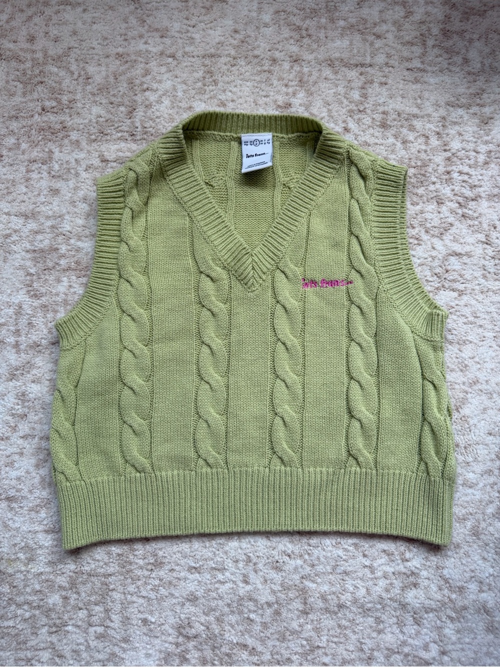 Urban Outfitters Sage Green Cable Knit V-Neck Sweater Vest (S)